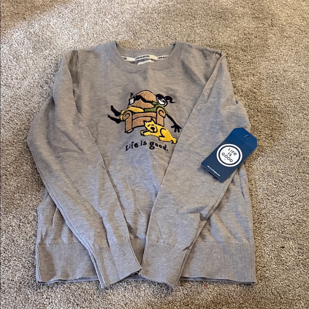 Life Is Good Gray Sweatshirt with Playful Graphic